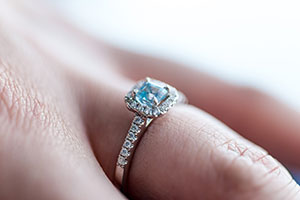 Aqua coloured engagement ring