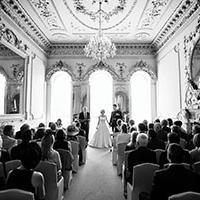 Historic Nanteos Mansion wedding venue - the music room filled with guests