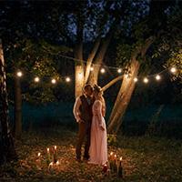 Couple stood together on wedding night