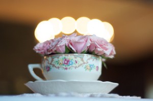 vintage cup with flowers wedding table decoration vintage shabby chic style