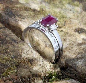 ruby engagement ring + wedding band - Jewelry
