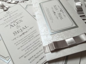 Silver pocket wedding invitation vintage London